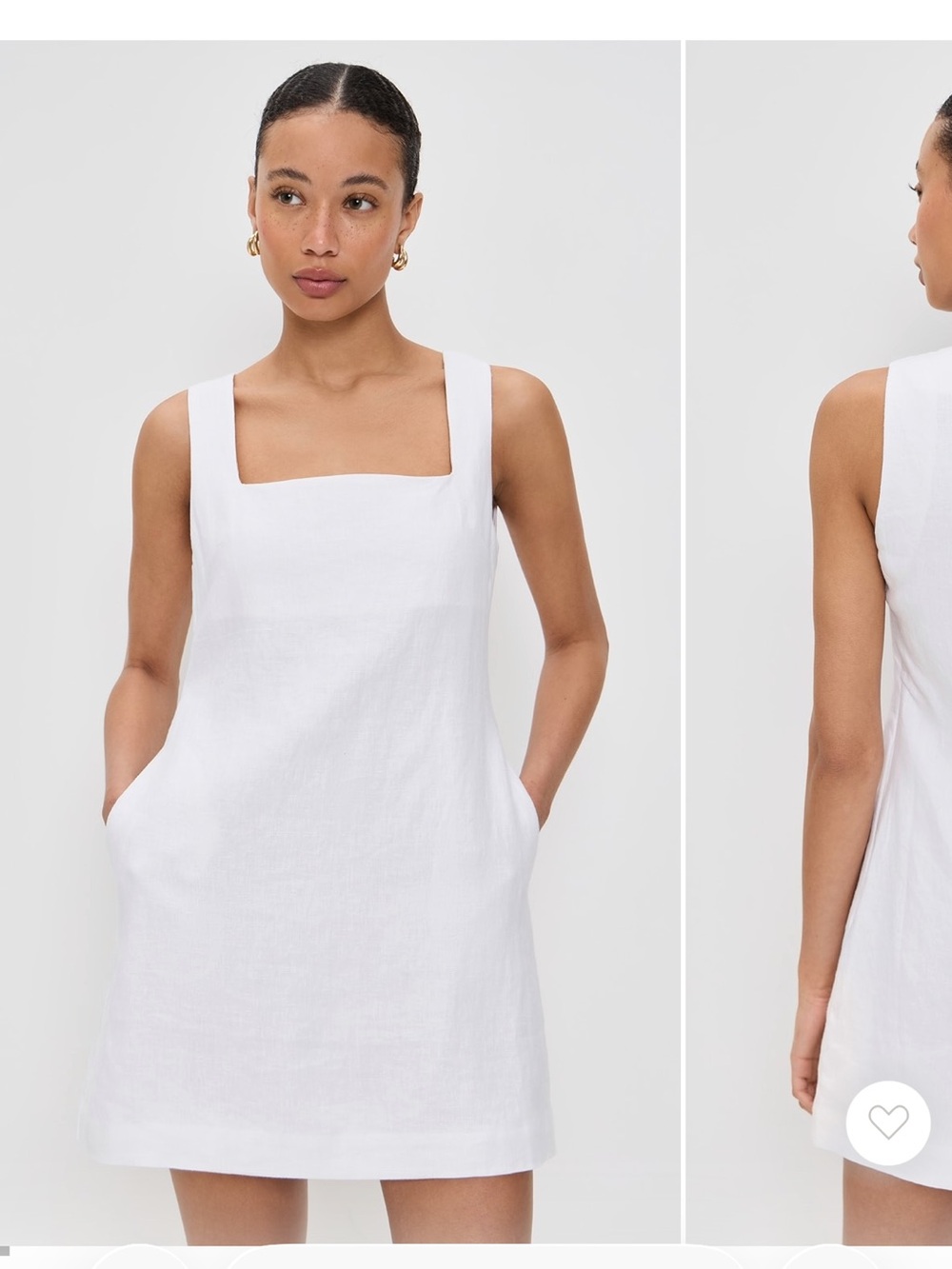 Posse Alice Dress 
White Square Neck Linen Shift Dress